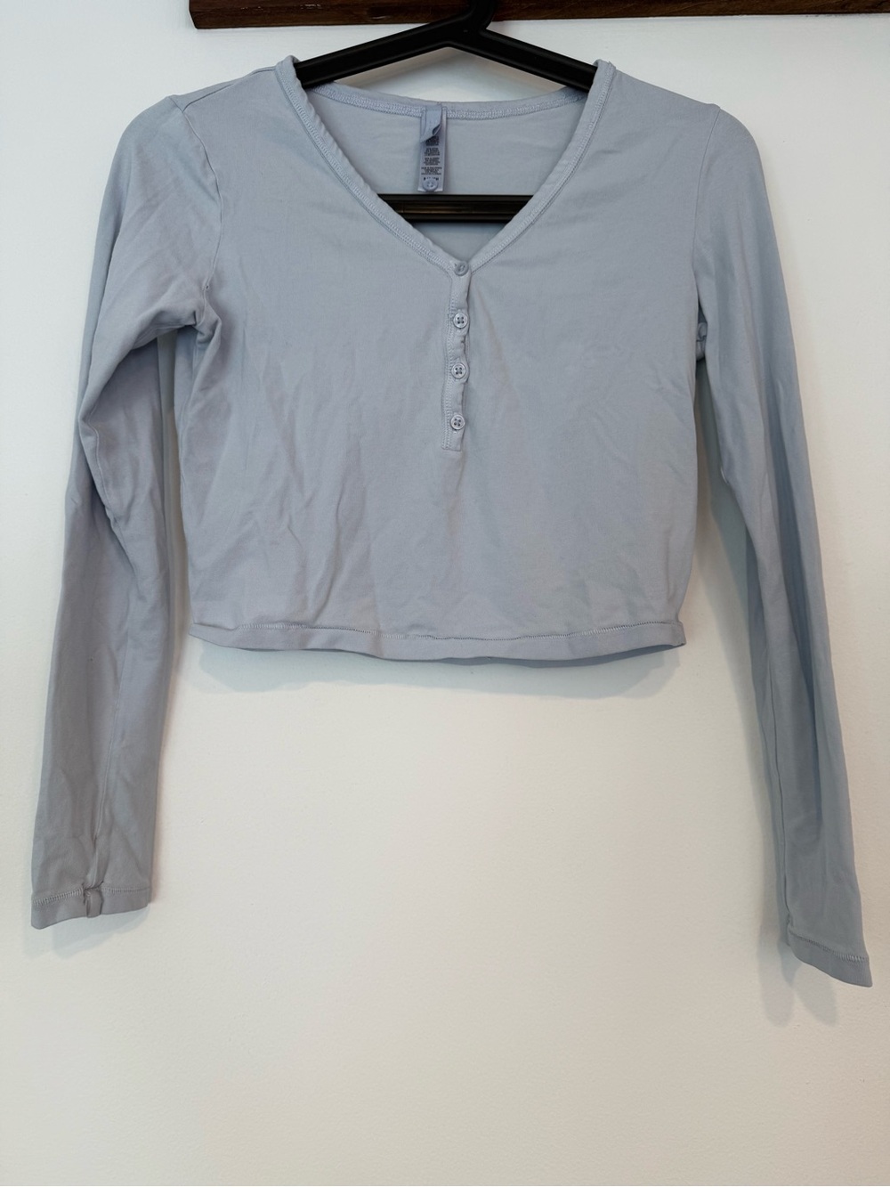 SKIMS Light Gray Long-Sleeve Henley Crop Top
